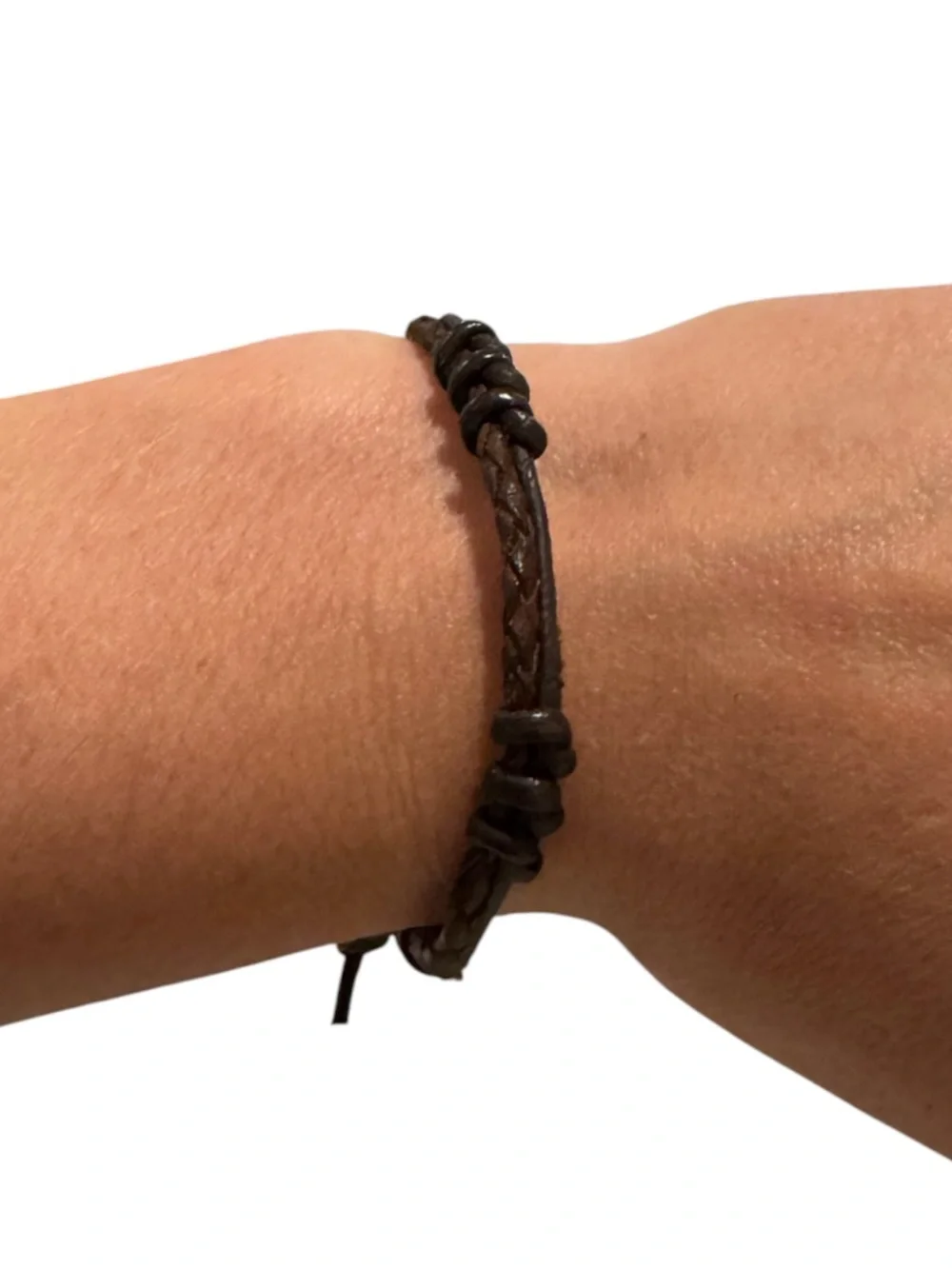 Men's Brown Leather Knot Bracelet - Casual Adjustable Wristband